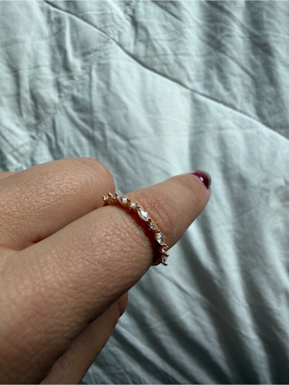 Delicate Gold Crystal Stackable Ring - Clear Stones
